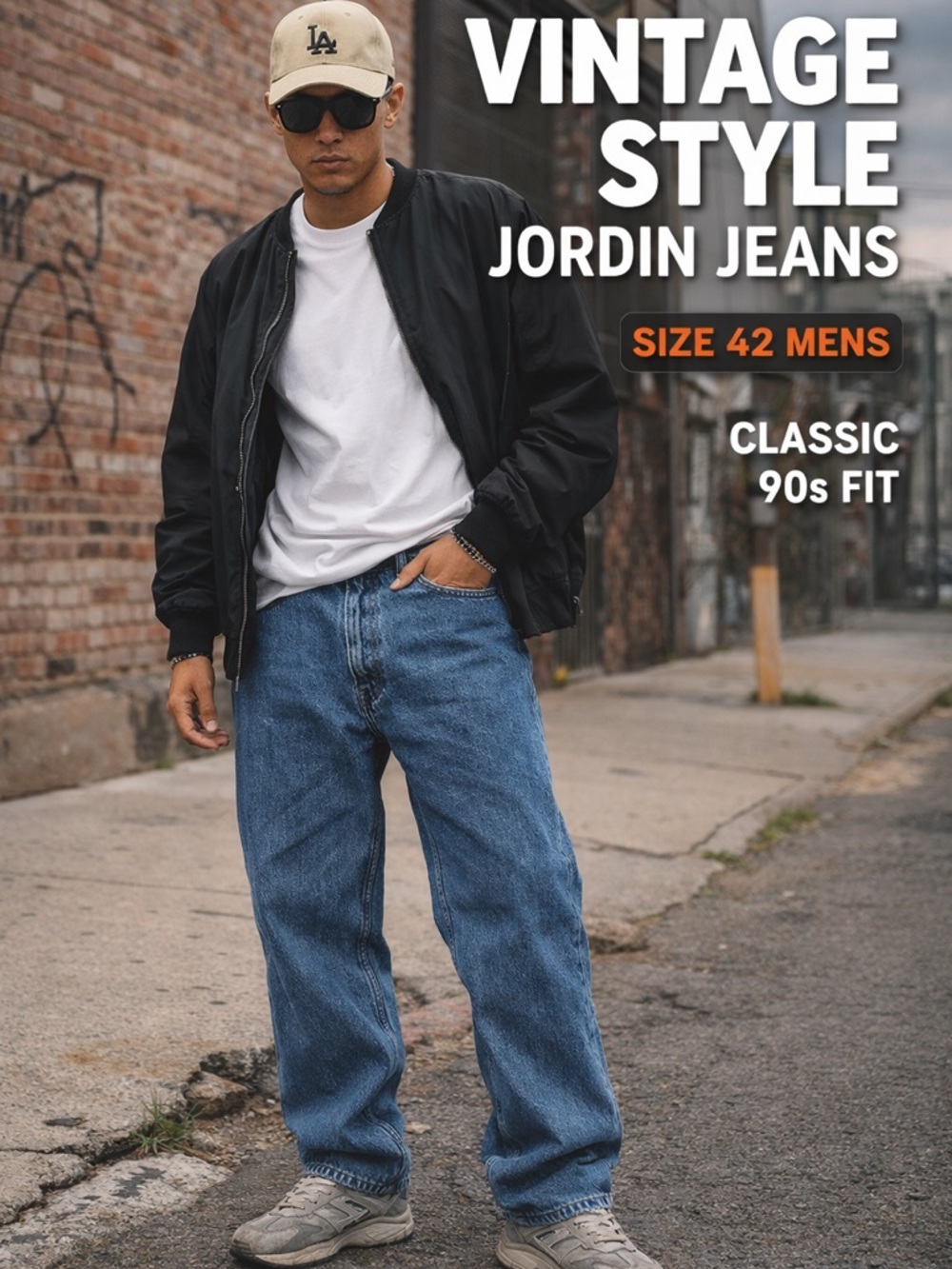 Jordin Vintage Style Straight Leg Jeans Mens 42 Blue Denim Classic 90s Fit